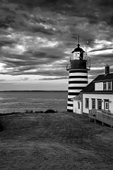 Flashing Light Through Fresnel Lens of Quoddy Light -BW